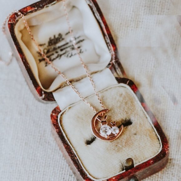 SOLD Rose Gold Vermeil Bunny Crystal Necklace For Best Friend Necklace - Picture 3 of 6